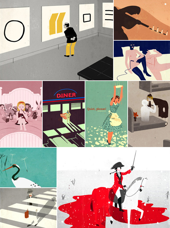 TOP: Society of Illustrators 55 MIDDLE: Society of Illustrators 55; Society of Illustrators 55 / ADC 92 / American Illustration 32; Society of Illustrators 55 BOTTOM: PRINT In Motion; HOW International Design Competition; PRINT Hand Drawn Competition 