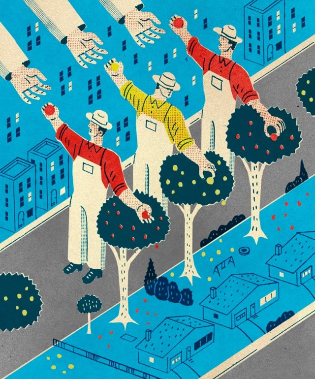 Interior Illustration for St. Mary's Magazine by David Plunkert; Design Firm Pentagram Texas